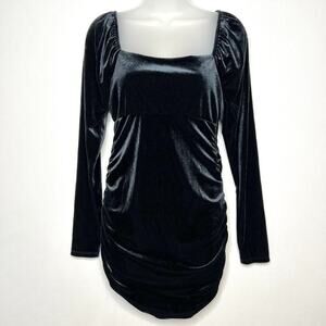 Wild Fable Black Velvet Ruched Long Sleeve Mini Dress